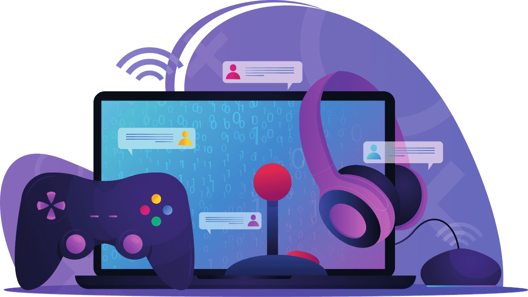 Headphones, joysticks, monitor, computer mouse