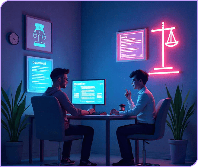 Two people discussing something sitting in front of a computer